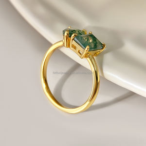 Bague de fiançailles classique personnalisée en gros, plaquée or 18 carats, avec pierre précieuse agate mousse, ajustable pour femme - Product Image 3