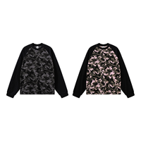 Fabricants de vêtements sur mesure : T-shirt décontracté ample à manches raglan, patchwork camouflage, en tricot gaufré et tissu éponge, style streetwear américain