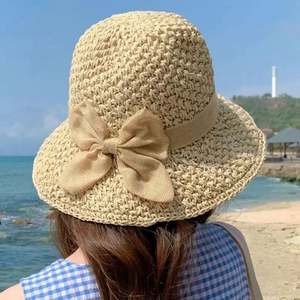 Sombrero de Sol Tipo Bucket Unisex para Adultos, Estilo Veraniego con Lazo, Diseño de Productos de Papel, Ideal para Viajes a la Playa y al Mar - Product Image 2