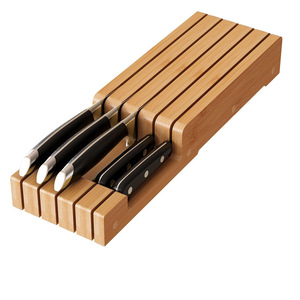 Bloc à couteaux en bambou 5 pièces, style simple et durable, support pour couteaux de cuisine - Product Image 1