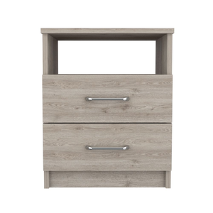 Nightstand 20H Two Drawers One Shelf <b>Light</b> Gray Top Bedroom Storage - Product Image 3