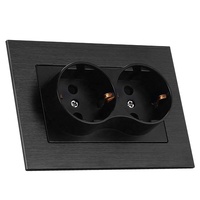 Panneau en aluminium Deux positions Or Gris Noir Interrupteur mural Prises Électricité Double Prise Schuko Allemande Prise de terre murale