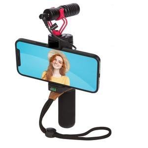 Plataforma de vídeo para teléfono inteligente con micrófono de escopeta, abrazadera de montaje con mango de agarre correa de muñeca para iPhone Samsung Galaxy Note y <span class=keywords><strong>mor</strong></span> - Product Image 1