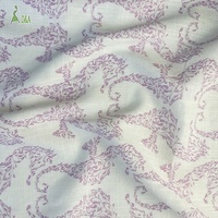 Tissu imprimé en lin et viscose slub, poids moyen, couleur lilas, motif hippocampe, pour vêtements, chemises et robes