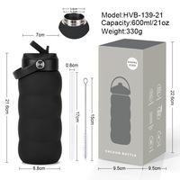 Bouteille d'eau sport isotherme portable en acier inoxydable 304 de 600 ml, à large ouverture, écologique, anti-fuite, sans BPA, avec paille, 6-12