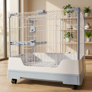 Modern Foldable Pet Cage Rectangle Steel Wire Frame Plastic Tray Base Horizontal Sliding Door Indoor Use for Dogs - Product Image 1