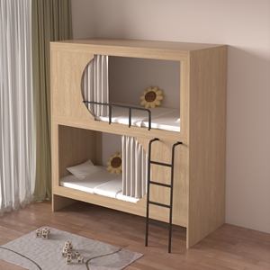 Прочные съемные деревянные двухъярусные кровати для общежития с металлическим дизайном, идеально подходит для двухместных спален в стиле лофт - Product Image 5