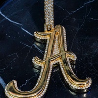 Pendentif personnalisé en argent sterling 925 massif avec charme poli VVS Mossanite, pendentif lettre Hip Hop pour homme, bijoux en moissanite