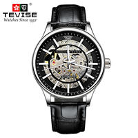 Montre mécanique automatique pour homme TEVISE T893, étanche, bracelet en cuir et acier, squelette ajouré, luxe, mode, décontractée