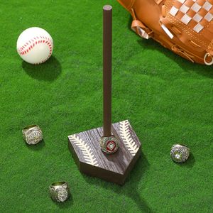Wooden Ring Storage Rack Baseball Theme Display <b>Stand</b> For <b>Desktop</b> Use - Product Image 1