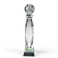 Trophée de golf en cristal gravé au laser personnalisé, colonne multi-facettes, sommet sphérique, base noire, récompense pour tournoi sportif de champion