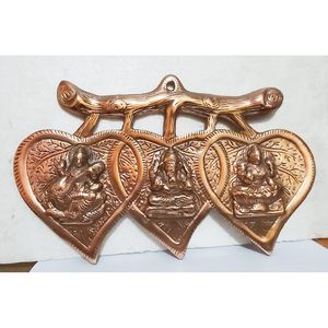 Bohemian Metal Wall Hanging Lord Ganesha Showpiece Idol Statue Sculpture <b>Leaf</b> Design Handcrafted for Style - Product Image 2