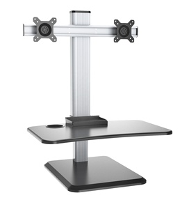 Supports V-mount ergonomiques autoportants réglables pour deux moniteurs avec porte-gobelet, inclinaison à 90°, 5 kg par écran, <span class=keywords><strong>VESA</strong></span> 75x75/100x100, en stock - Product Image 1