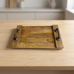 FURBISH HOME DECOR Single-Tier Standard Modern <b>Square</b> Wooden Storage Tray Handle Polished Portable Multifunction Easy Clean 35L - Product Image 4