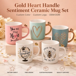 Attractive New Shape with Gold Heart Best Souvenir Holiday Gift Mother <strong>Father</strong> Valentine <strong>Day</strong> <strong>Mug</strong> Gold Coffee <strong>Mug</strong> - Product Image 1