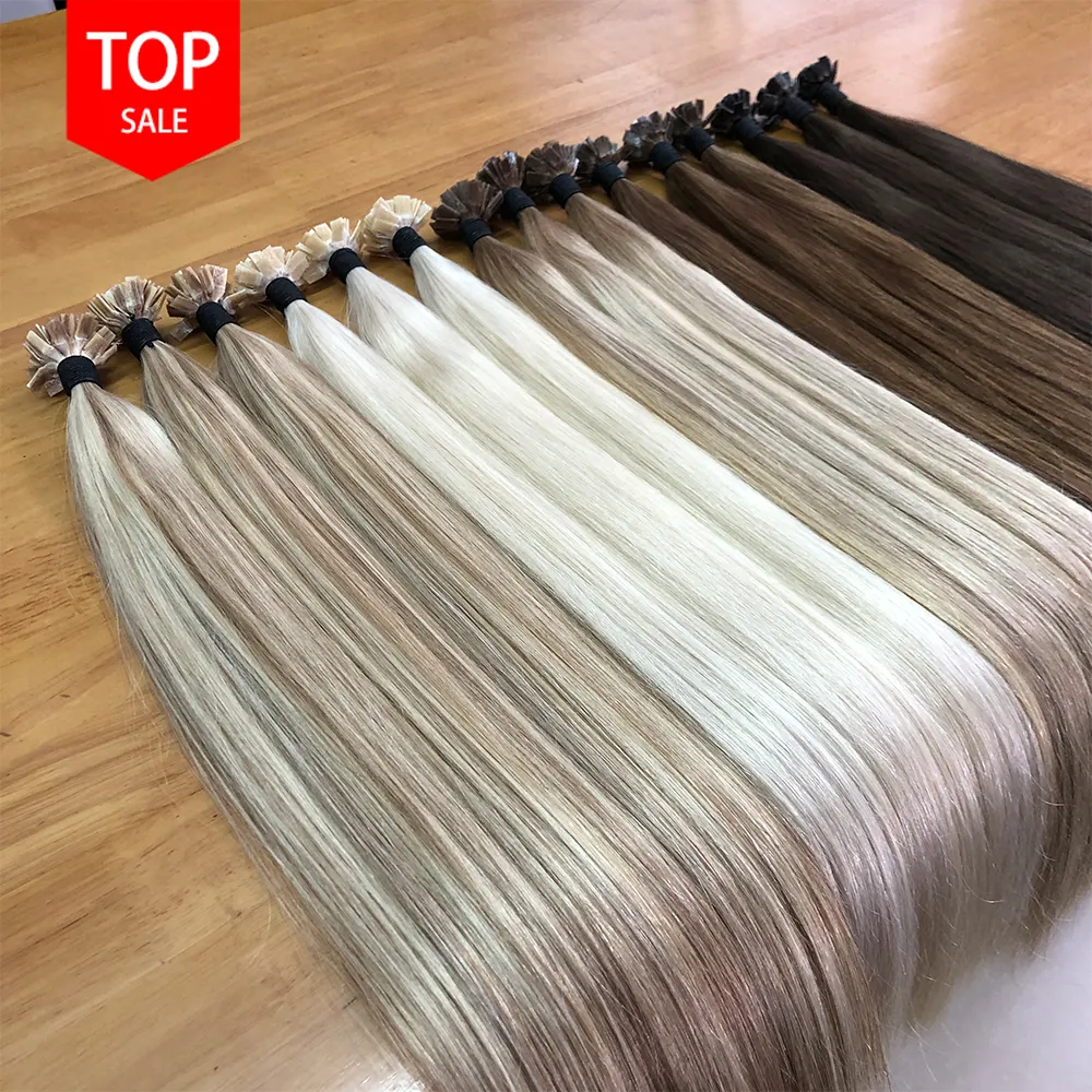 Extensiones de cabello sin procesar de doble punta K, extensiones de cabello de punta plana de queratina preadheridas, Remy ruso 100%, extensiones humanas europeas