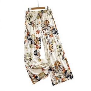 Pantaloni Pigiama Leggeri Anti-Zanzare in Raso per <span class=keywords><strong>Donna</strong></span>, Vita Alta, Asciugatura Rapida, Primavera-Estate, con Stampa Foglie di Albicocca - Product Image 1