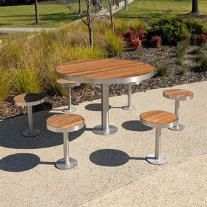 Tavolo rotondo personalizzato all'aperto Set Top in legno e materiale in acciaio tavolo Comping panca tavolo bar <span class=keywords><strong>ristorante</strong></span> adatto a più persone - Product Image 1