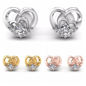 Boucles d'oreilles en forme de cœur en or rose avec sertissage à griffes de diamants ronds pour femmes, bijoux de mariage, boucles d'oreilles fines - Product Image 5