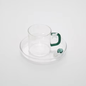 Set da caffè in vetro a farfalla di loto fatti a mano su misura tazza da caffè e tè in vetro borosilicato con piastra inferiore - Product Image 2