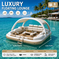 Île flottante gonflable haut de gamme pour 8 personnes, plateforme en PVC avec auvent et canapé, idéale pour hôtels, complexes hôteliers et fêtes.