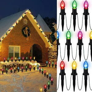 C9圣诞路径灯户外24.2英尺20发光二极管串灯带木桩防水可连接庭院圣诞灯