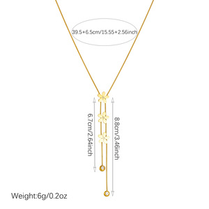 Gold Plated Flower Necklace With Diamond Accents Long Tassel Design Everyday Wear - Product Image 4