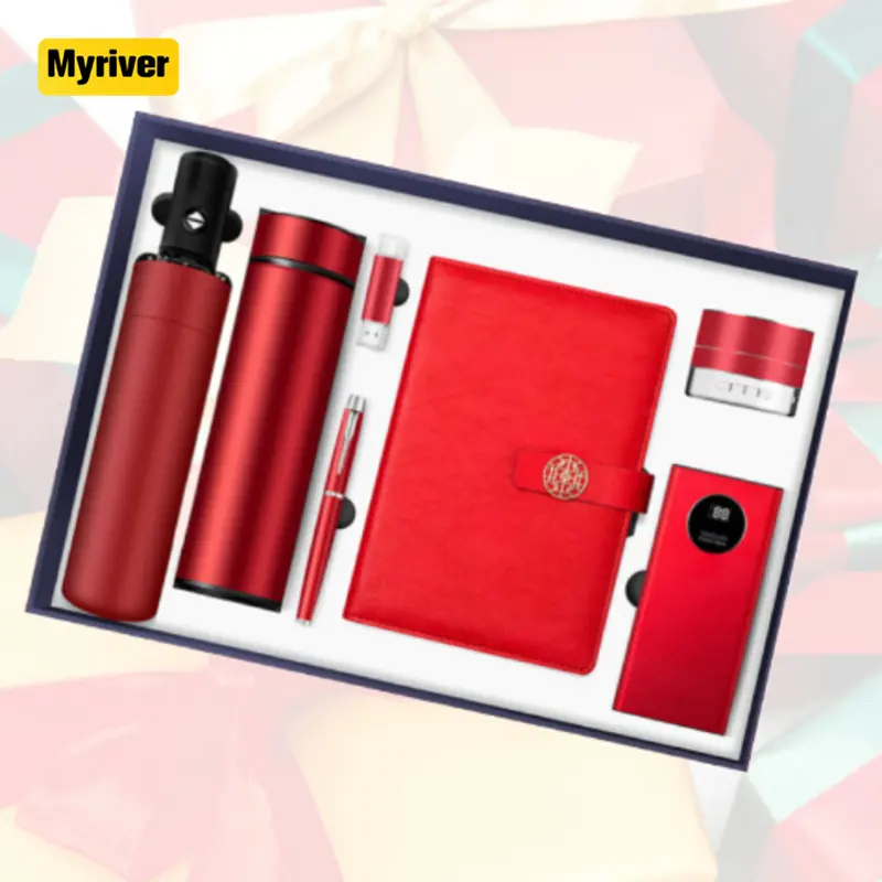 Myriver Corporate Promotional Business Gift Best Selling Umbrella+Vacuum Flask+A5 Notebook+Usb Flash Drive+Pen Staff Gift