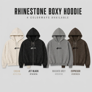 เสื้อฮู้ดซิปคริสตัลสีครีมทรงโอเวอร์ไซส์ผ้าฟลีซสำหรับผู้ชาย สไตล์สตรีทแวร์ฤดูหนาว - Product Image 2