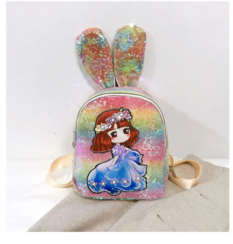 New sequined children's backpack cute doll backpack with lamp Fashion personality trendy female bag little girl PU school bag
