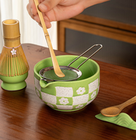 Kit de préparation Matcha personnalisé de qualité supérieure avec Chasen et ensemble Matcha à carreaux marron