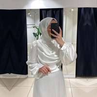 Nouvelle Robe de Mariée Simple Musulmane Ivoire Coupe A-line à Volants Col Haut pour Mariée, en Satin, Longueur Ras du Sol, Abaya Complète