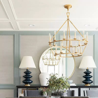Lustre en laiton de style américain avec bras en verre transparent, idéal pour villa de luxe, hôtel, salle à manger, salon, chambre à coucher