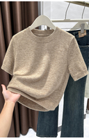 T-shirt à col rond en cachemire 100% personnalisé Pull en cachemire tricoté à manches courtes coupe ajustée de style coréen