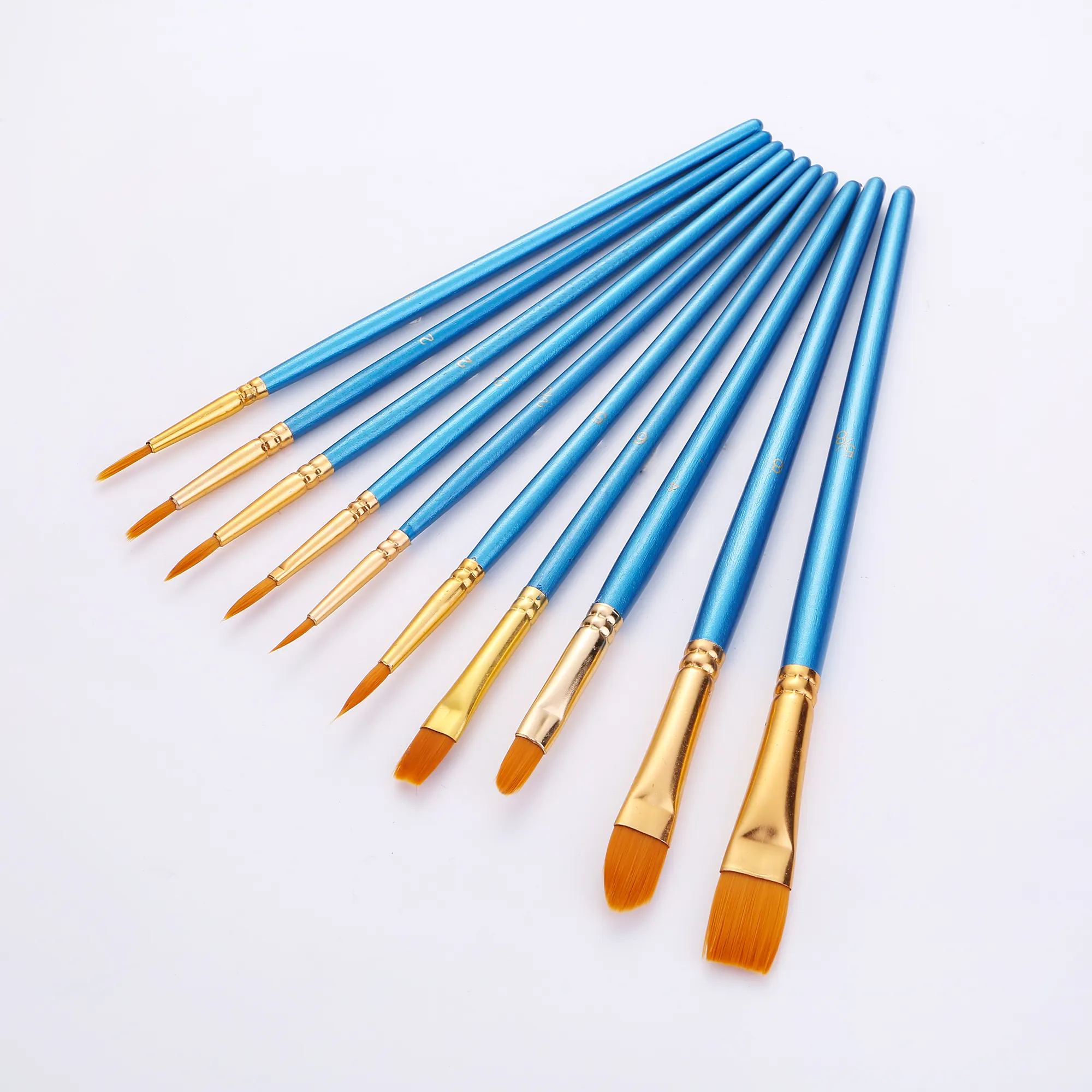 Blue plastic handle 10 artist's brushes for watercolor acrylic oil painting