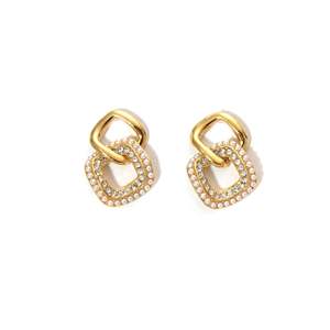<b>Crystal</b> <b>Earrings</b> PVD Gold Plated 316L Stainless Steel Sustainable Resistant <b>Studs</b> - Product Image 1