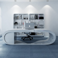 Table de meubles ronde incurvée de luxe blanche au design moderne Bureau de PDG Bureau de direction