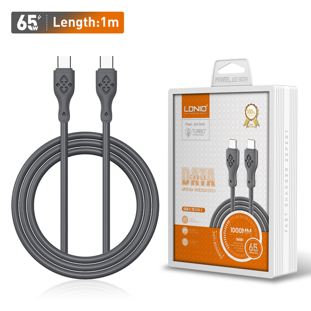 LDNIO LC812C 2m 65W Type-C to Type-C Cable Support PD and QC Fast Charging Mobile Phone Charger Data Cables
