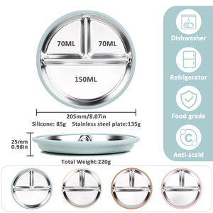 유아용 식기 실리콘 304 스테인리스 스틸 베이비 스푼 포크 세트, 시피 컵 흡착 식기, 탈부착 실리콘 쉘 분리형 식판 - Product Image 4