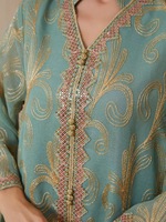 Abaya ouverte de luxe vert menthe 2026, broderie musulmane, élégante, col en V, manches longues, respirante, pour mariage, Aïd, islamique, en polyester