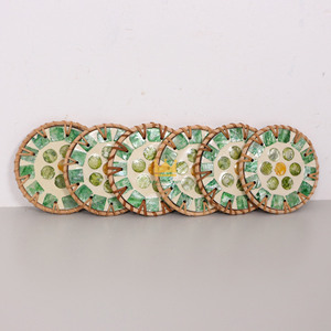 Hot Trend Modern Eco-Friendly Round Rattan Mats & <b>Pads</b> Coaster with Inlay Mother of Pearl Made Vietnam Best Selling Ready Ship - Product Image 2