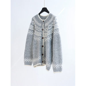 Cárdigan grueso de jacquard Fair Isle, suéter de invierno nórdico retro, chaqueta de punto, cuello redondo, top informal holgado - Product Image 6
