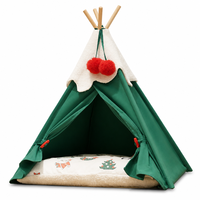 Tente de Noël personnalisée en gros avec logo, lit pour animaux de compagnie avec coussin, tipi en forme de cône, maison pour chat et chien, vert, rouge, blanc pour chiot et chaton