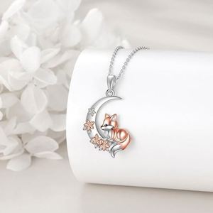 Collier renard de style New Forest européen-américain, unique, charmant et magnifique, couleur or rose, avec fleurs et lune, pour mère - Product Image 3