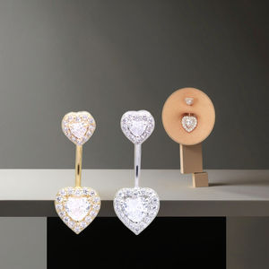 CZ coeur nombril anneau 14G nombril Piercing barre acier chirurgical Piercing ventre Piercing bijoux vente chaude bijoux de corps - Product Image 6