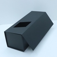 Boîte à vin en papier pliable magnétique noire personnalisée avec couvercle rabattable, boîte magnétique personnalisée, emballages cadeaux avec fenêtre