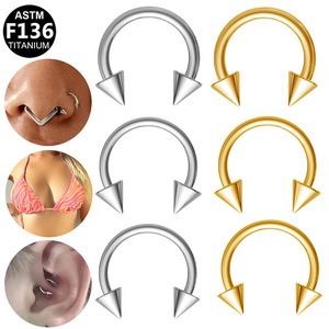 Titanium F136 Horseshoe <b>Ring</b> Spike <b>Nose</b> Stud Ear Piercing Jewelry Unisex <b>Silver</b> Gold 8mm 10mm 12mm - Product Image 1