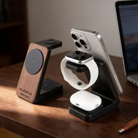 Nouvelle station de charge sans fil innovante 3 en 1 en bois de noyer magnétique, chargeur sans fil rapide pour bureau, 3 en 1 pour la décoration de la maison