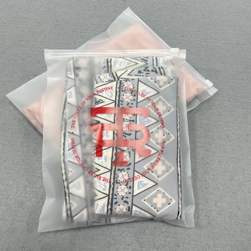 T-shirt con chiusura a Zip smerigliata borsa da imballaggio in plastica trasparente con cerniera per tute da ginnastica con cerniera stampata per il pacchetto di vestiti