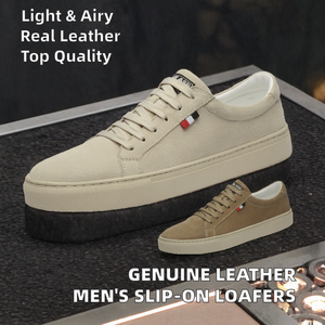 Genuine Leather Mens Casual Shoes Fashion Lace-up Loafers Breathable Lightweight Toe High Quality Luxury Summer Autumn Winter PU - Product Image 2